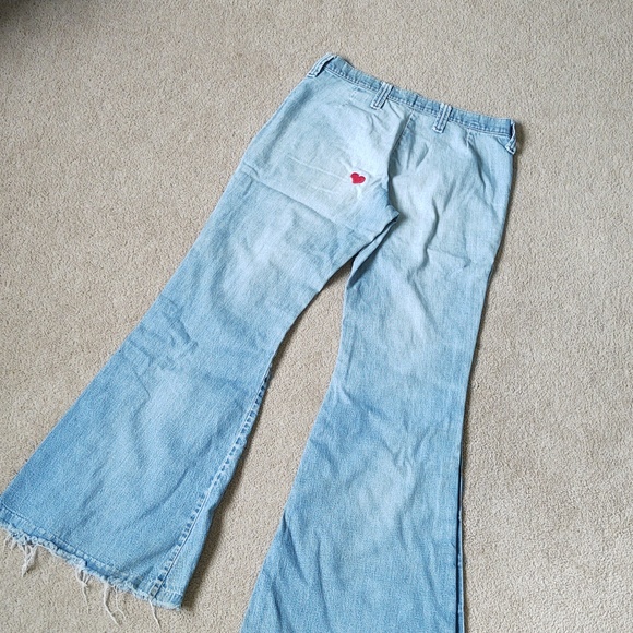 Vintage Bell Bottom Jeans with Side Snaps and Heart Patch On Bum - Picture 6 of 9